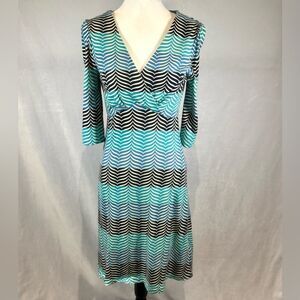 ModCloth Ruby Belle shades of blue ocean waves empire waist dress size 6